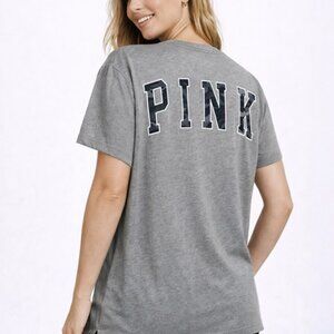 Victoria's Secret PINK V-Neck Short Sleeve Tee (Grey with Blue Camo)